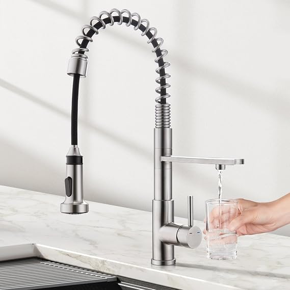 Faustina 3 Way Kitchen Faucet, Drinking Water Faucet, Kitchen Sink Faucet with Pull Down Sprayer, Stainless Steel Spring Kitchen Faucet, 3 in 1 Water Filter Purifier Faucet Brushed Nickel,