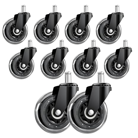3" Office Chair Wheels 10-Pack Heavy Duty | Smooth rolling polyurethane wheels protect floors. Universal fit for most chairs. Quiet design for home office.
