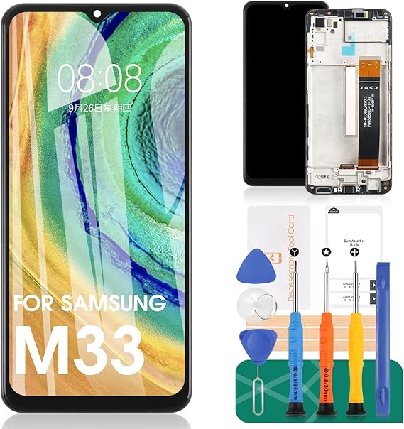 Original for Samsung Galaxy M33 Screen Replacement for Samsung M33 LCD Display for SM-M336B SM-M336BU Digitizer Touch Screen Assembly Replacement Repair Parts with Frame