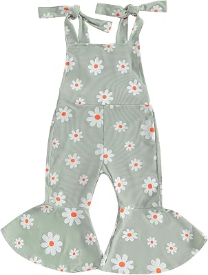 Emmababy Baby Girl Bell Bottoms Romper Toddler Floral Overalls Suspender Flare Pants Sleeveless Strap Jumpsuit Fall Clothes