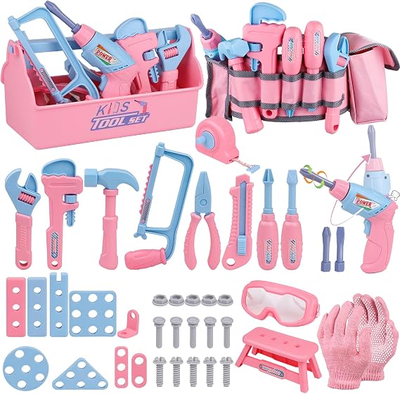 Magic4U Kids Tool Set, 48 Pcs Pretend Play Tool Toys with Tool Belt