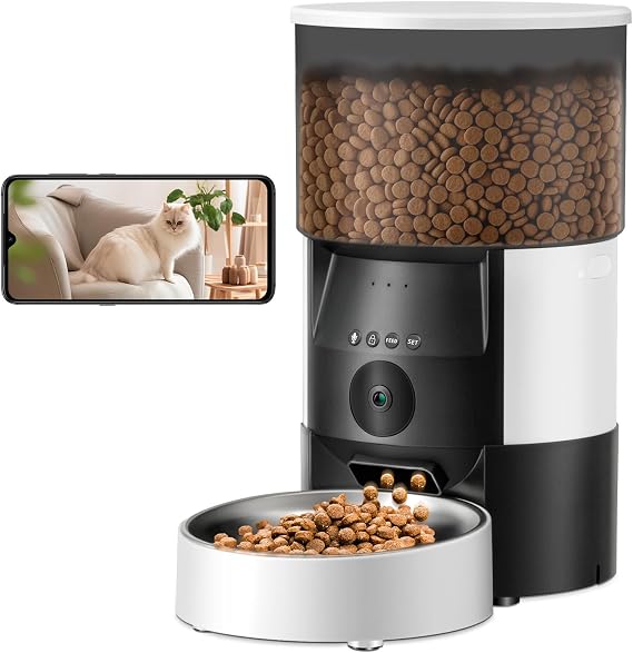 Ducksky Automatic Cat Feeder, 2.4Ghz WiFi Timed Dog Food Dispenser with APP Control, 3L Auto Dry Food Feeders for Pets, Programmable Portion Control,