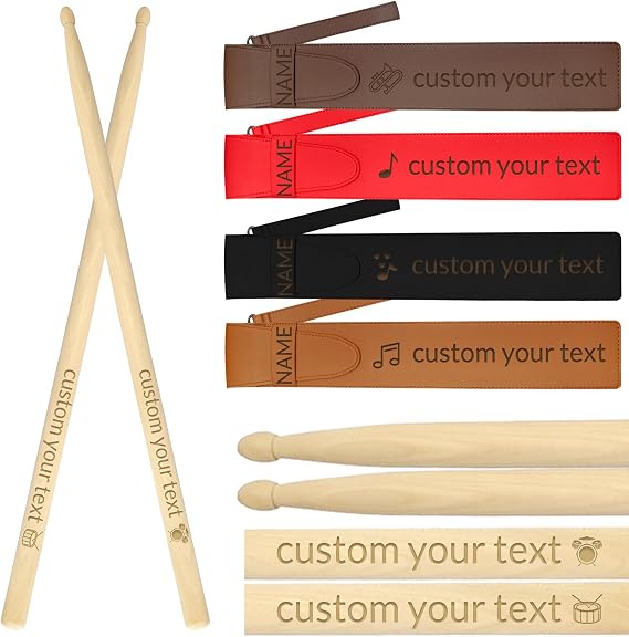 Personalised Drum Sticks Engraved with Name Text Logo Custom 5A Hickory Wood Drumsticks Valentine's Day Christmas Birthday Wedding Gift for Men Musician Drummer Boyfriend Husband Son