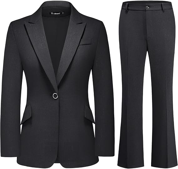 Women's 2 Piece Pinstripe Office Business Suit | Classic Pinstripe Blazer and Bootcut Dress Pants Set for Work, Formal Casual Outfits