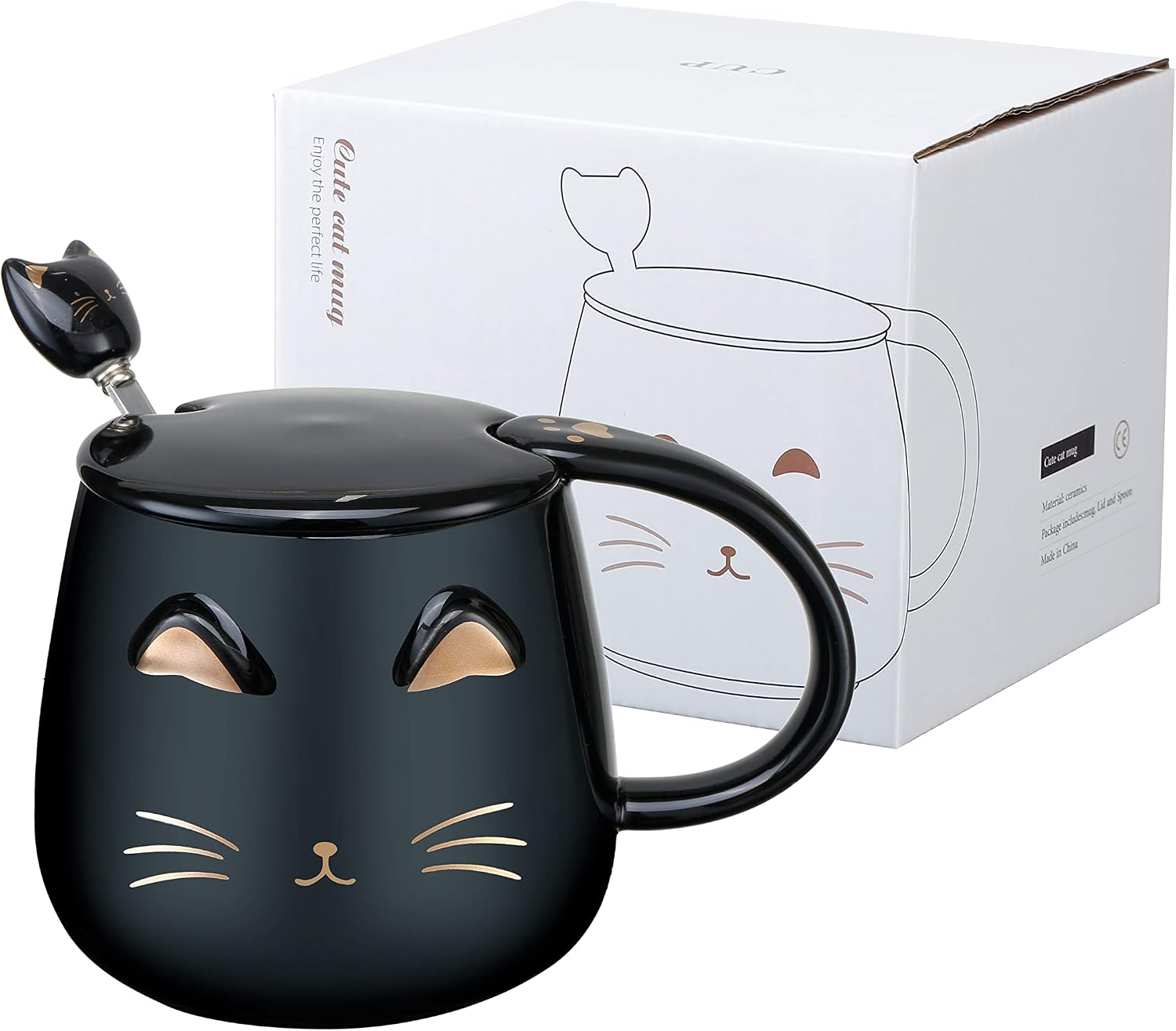 Phitihui Black Cat Mug, Cute Kitty Mugs, Novelty Coffee Mug Cup, Valentine's Mother's Day Gifts for Women Wife Mom Her Grandma Girl Teacher Friend, Present Idea for Birthday Halloween Christmas