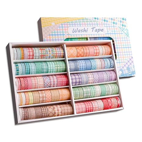 Lattice Washi Tape Set, 100 Rolls Masking Tape | 5/8/10/15/20/30mm Wide 6.56ft Long/Roll Aesthetic Decorative Tape, Scrapbooking Bullet Journal Supplies