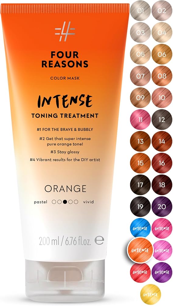 FOUR REASONS Color Mask INTENSE Orange (27 colours) - Intensive Toning Treatment - Colour Depositing Conditioner - Semi Permanent Orange Hair Dye for Lightened and Coloured Hair, 100% Vegan, 200 ml