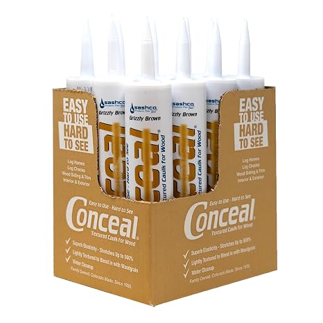 Sashco - 46090-12 Conceal Textured Wood Caulking, 10.5 Ounce Tube, Grizzly Brown (Pack of 12)
