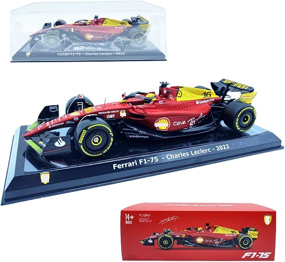 HTLNUZD 2022 Bbuago1/24 F1-75#16 Formula One for Ferrari 75th Anniversary Leclerc Alloy 1:24 F1-75th #16 Racing Car Die Cast Collection Model Collectible