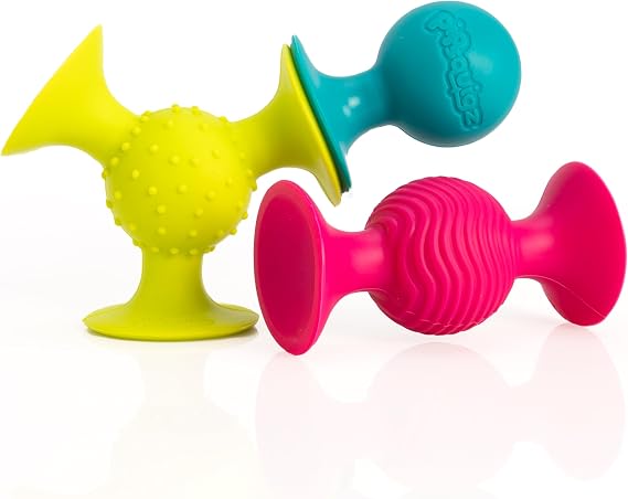 Fat Brain Toys pipSquigz, Sensory Baby Toys 6 Months Plus, Rattle Suction Cup Toy