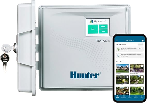Hunter PRO-HC WiFi Sprinkler Controller, 6 Zone Smart Irrigation Timer | Indoor/Outdoor 6 station smart irrigation controller with Hydrawise app control, touchscreen, and weather based scheduling