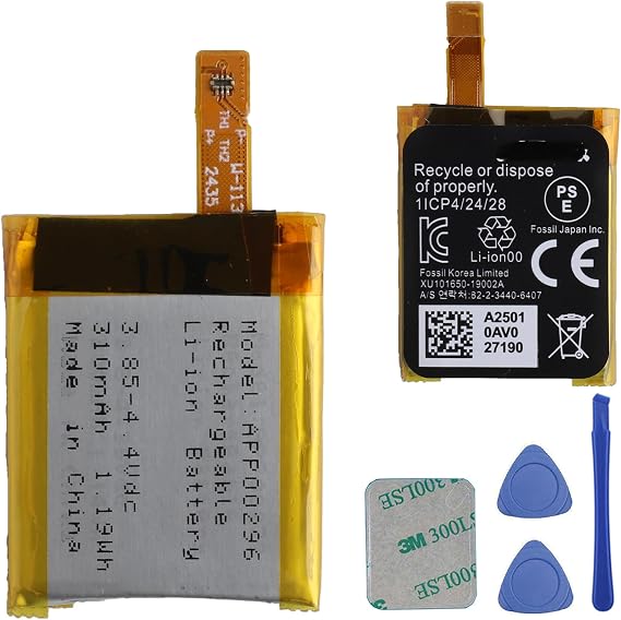 Replacement Battery APP00296 Compatible with F9r Fossil Gen 5 Fossil Julianna HR FTW6035, 310mAh 3.85V, with Repair Tool Kit