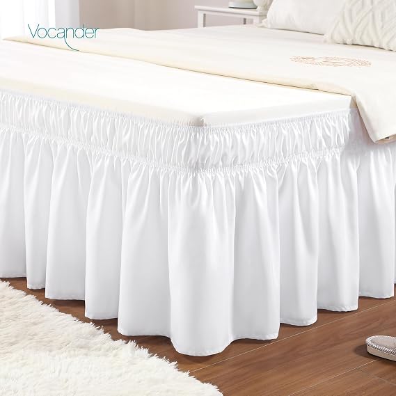 King Valance Sheet 152 x 200 cm, Pleated Elastic Wrap Bed Skirt, White