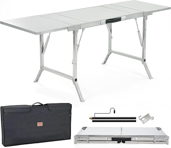 Folding IGT Camping Table, Portable Outdoor IGT Cook System, Stainless Steel Camp Table with Carry Bag for Car Camping Picnic RV Trip Patio Backyard BBQ