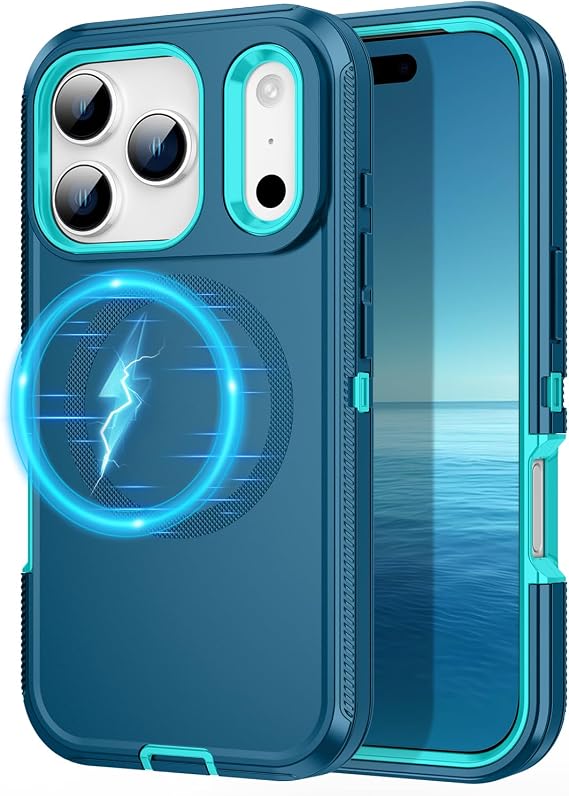 iPhone 17 Pro Max用ケース、MagSafe対応ミリタリーグレードの耐衝撃 3層高耐久保護カバーケース、iPhone 17 Pro Max 6.9インチ用、Turtuoise