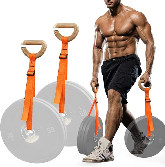 J Bryant Farmer Walk Handles with Reinforced Wooden Grip & Adjustable Heavy-Duty Straps Strength Training Carry Handles for Weight Plates Grip, Core & Endurance Workout Equipment