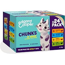 Edgard Cooper Wet Cat Food Chunks, Multipack, (Chicken/Salmon/Turkey/Lamb, 24 x 85g), for sterilised or active cats with natural ingredients