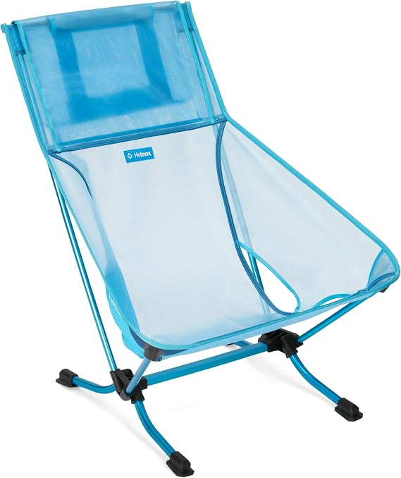 Helinox Beach Chair (re), Packable Outdoor Furniture, Summer Vacation Seat, Lightweight, Foldable Comfort, Flat Feet Prevent Sinking in Sand, Sustainable Materials Weighing 3.75 lbs(1.7 kg), Blue Mesh