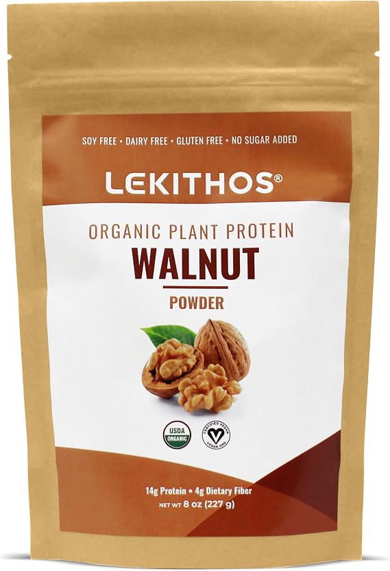 Lekithos Organic Walnut Powder | 14g Protein Per Serving | Natural Omega-3 Fatty Acids | 4g Fiber | Plant-Based Potassium, Calcium, Iron | 8oz | No Added Sugar | USDA Organic, Non-GMO, Gluten Free