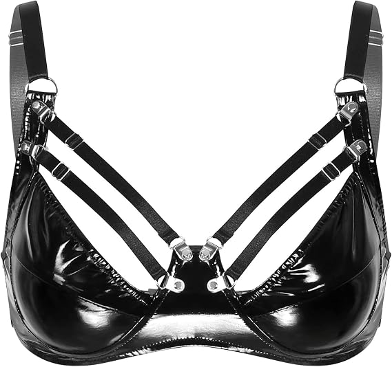 Women's Patent Leather Wetlook Bra Top Club Party Crop Top Wireless Bustier Corset Clubwear