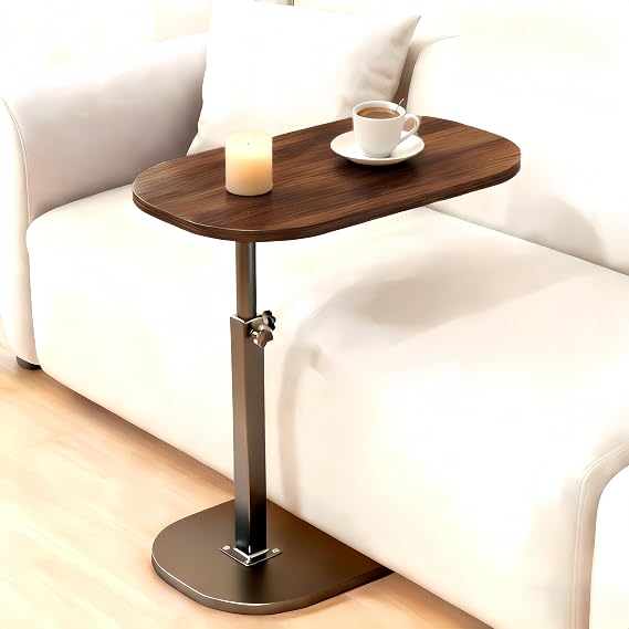 C Shaped Side Table Height Adjustable, End Table for Living Room, Bedroom with Metal Frame, Slim Bedside Table for Bedroom, Living Room, Small Coffee Table, Sofa Table Liftable