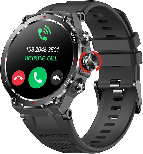 Military Smart Watch for Men Outdoor Rugged Tactical Smartwatch Bluetooth Answer Make Calls 1.32'' HD Fitness Tracker Watch Heart Rate Monitor Sleep Tracker Pedometer for iPhone Android Phones