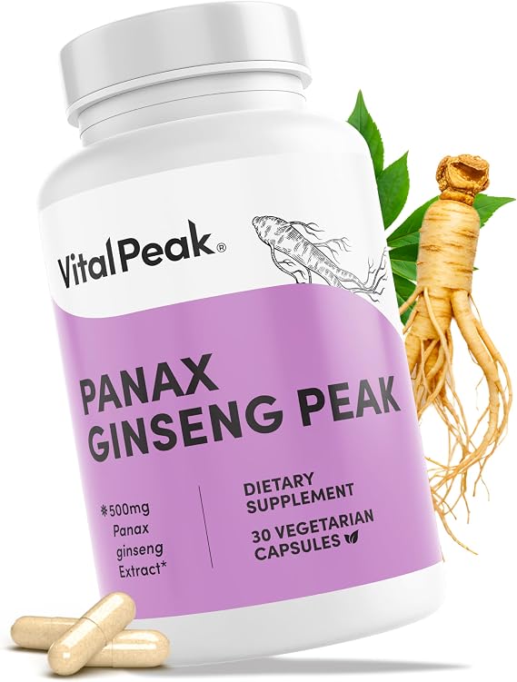 Vital Peak Panax Ginseng Peak 500 mg - Supports Mental Clarity, Energy & Focus - Panax Ginseng Steam & Leaf Extract Supplement for Women & Men - Vegan, Gluten Free, Dairy Free, Non-GMO - 30 Capsules