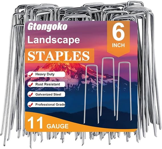 Gtongoko 28 Pack Landscape Staples 6 Inch, Galvanized Garden Stakes