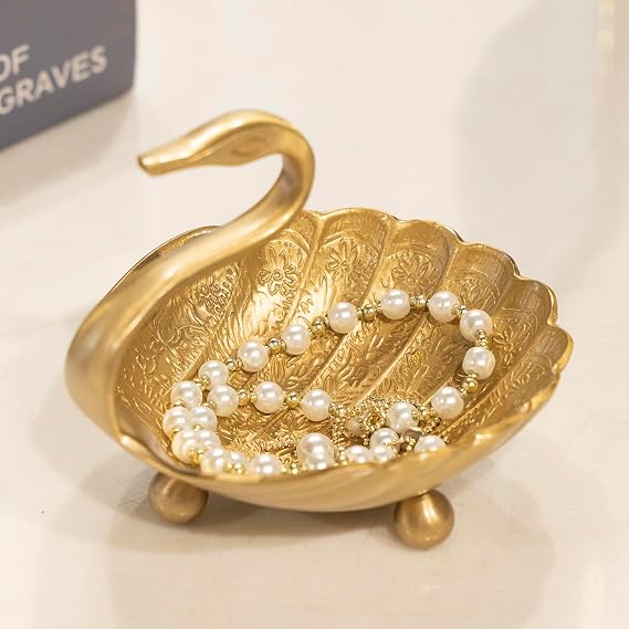 Swan Brass Jewelry Dish Tray,Gold Decorative Ring and Trinket Holder-Decorative Trinket Dish for Rings Earrings Necklaces Bracelet Watch Keys, Birthday Mother's Day Christmas Gift for Women