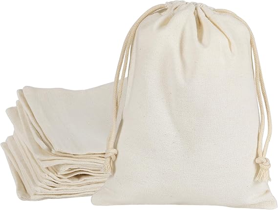 HRX Package 20pcs Muslin Bags 6x8 inches, Cotton Drawstring Bag Fabric Gift Pouches Sachet for Jewelry Party Favors Wrapping DIY