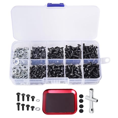 350pcs RC Screw Kit with Magnetic Tray & 4-Way Wrench for Traxxas TRX-4 Slash Rustler Arrma Axial SCX10 Losi Tamiya HPI 1/10 1/12 Scale Crawler Buggy Truck