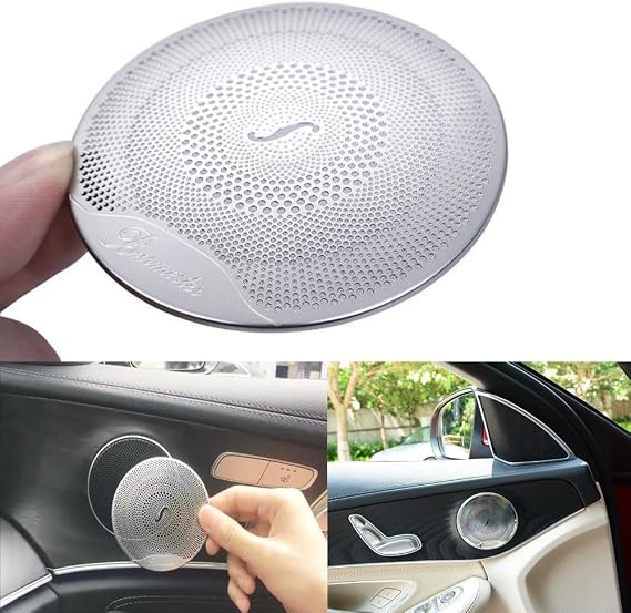 Lanyun Door Speaker Audio Player Cover Trim Compatible with Mercedes Benz for 2015-2019 W205 C-Class C250 C300 C350 C400 C63, X205 GLC-Class GLC250 GLC300, etc(1set/4pic) (Matt Silver)