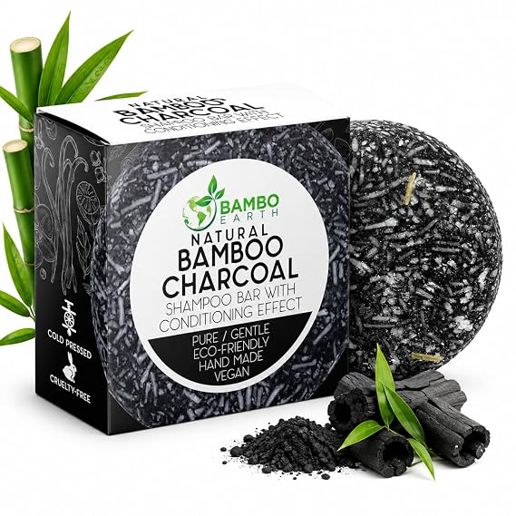 Solid Shampoo Bar And Conditioner Effect Hair Soap 100% Organic Shampoo Bars For Hair With All Natural Plant Based Essential Oils And Zero Waste Biodegradable Packaging (Bamboo Charcoal)