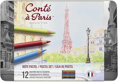 Conte a Paris Pastel Pencils with 12 Assorted Colors, Black