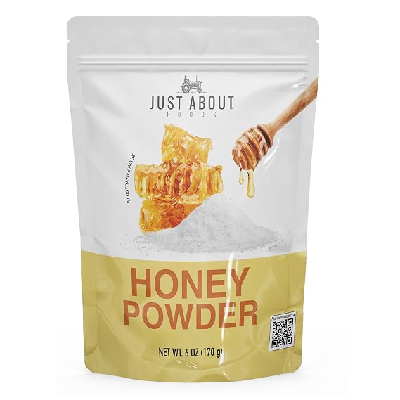 Just About Foods Honey Powder 6 oz, Pouch, Convenient Powder for Drinks, Desserts, Baking, Coffee, Sugar Substitute, Natural Sweetner, Ideal for Smoothies, Coffee and Tea