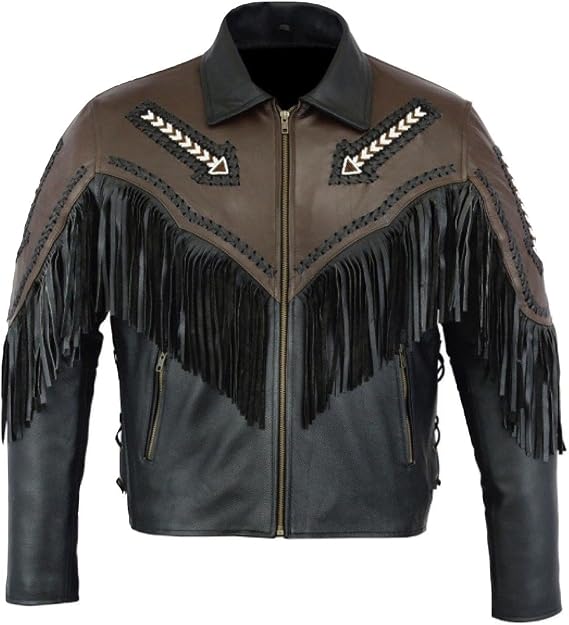 LEATHERAY Men's Fashion Arrow Real Leather Jacket Brown and Black XL