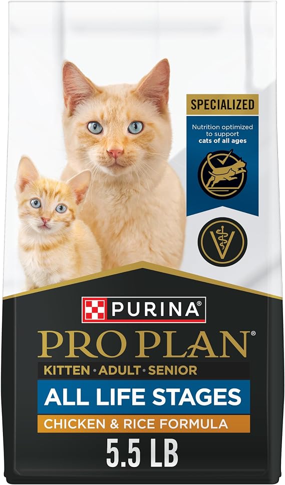 Purina Pro Plan All Life Stages High Protein Cat Food Chicken and Rice Dry Kibble 5.5 Pound (Pack of 1)