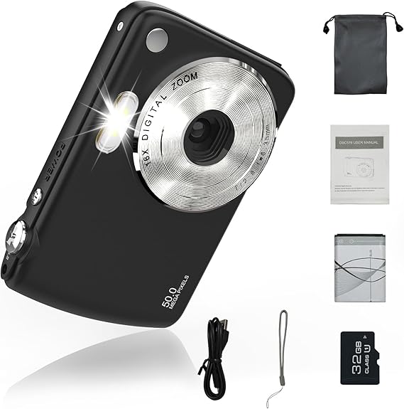 Digital Camera, FHD 1080P Camera, Digital Point and Shoot Camera with 16X Zoom Anti Shake, Compact Small Camera for Boys Girls Kids, Black (Black)