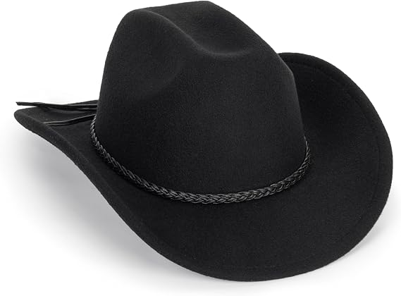 Classic-Western-Cowboy-Hat Upturn-Brim-Felt-Cowgirl-Hat Rodeo-Hat & Belt