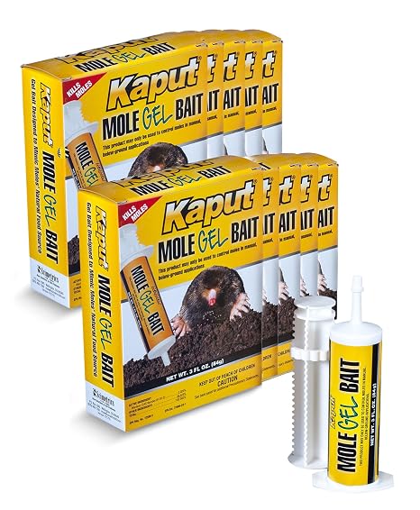Kaput Mole Gel Bait, Ready-to-Use Warfarin Mole Killer for Lawns for Rodent Control, Direct Tunnel Injection, Effective Mole Removal, 0.025% Warfarin, Easy Application, (3 oz Tube, 10 Pack)