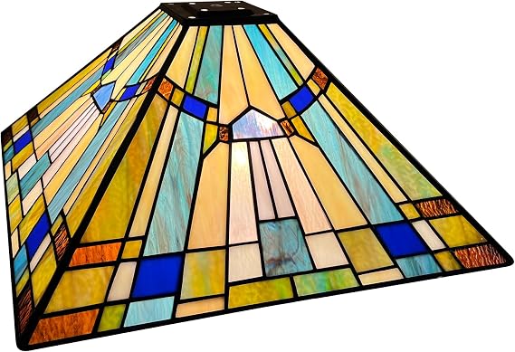 Capulina Tiffany Lamp Shade Amber Brown Blue Stained Glass 16 Inches
