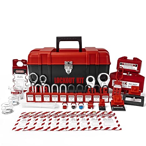 Portable Lockout Tagout Kit - 39 Pack OSHA Compliant | Red Loto Locks to Prevent Accidental Startup | for Industrial Electrical Plug & Breakers Lock Out Tag Out
