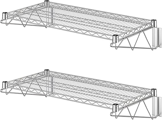 2-Pack Chrome Commercial Wire Wall Mount Shelf, 18" x 36" 360 lb Wall Mount Floating Rack, Fixed Shelving for Kitchen, Stock Rooms, Home, Hotel, Office, NSF