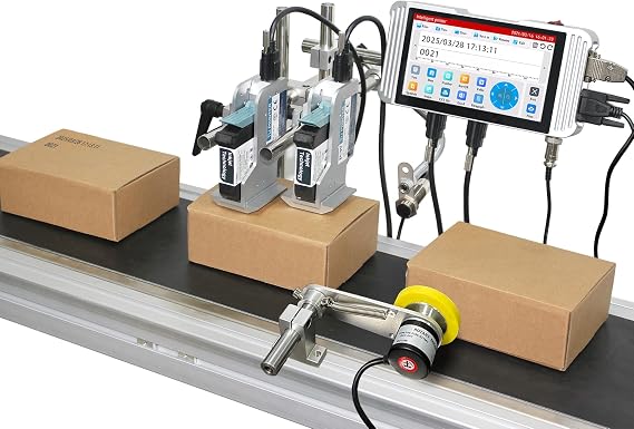 Phezer 1inch/25.4mm Automatic Online Inkjet Coding Machine for Production Line, 23 Languages, Intelligent Variable Data/Date/Logo/Barcode/Image Thermal Inkjet Printer, (2 Nozzles, 70M/min, PW2-1)