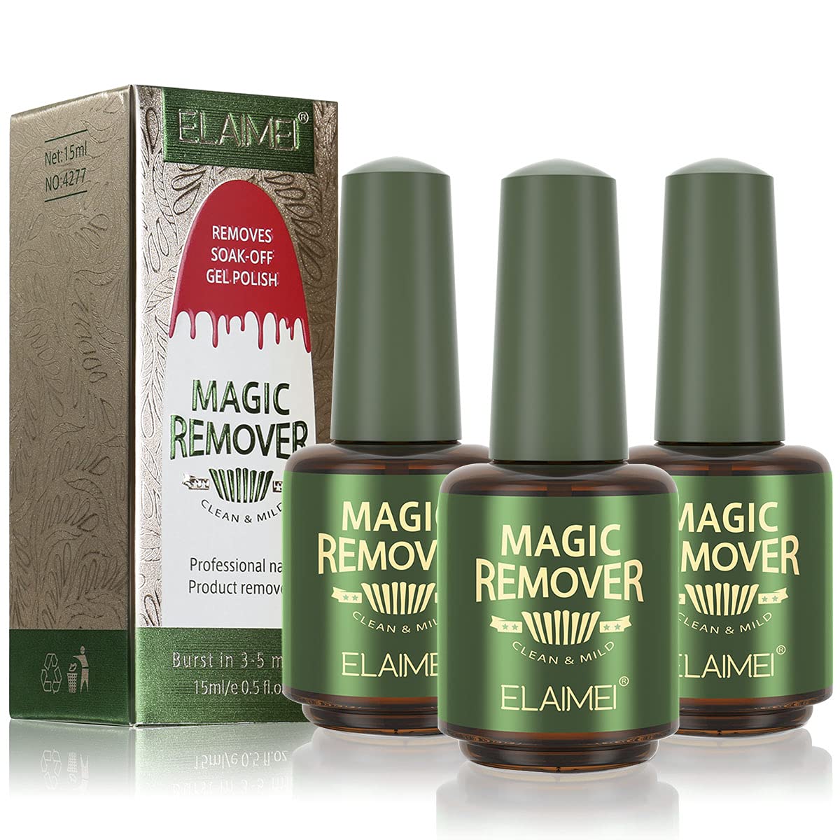 Nail Polish Remover for Gel,3 pack Magic Gel Nail Polish Remove Within 2-3 Minutes,Quick & Easy Polish Remover,No Need For Foil, Soaking Or Wrapping Green