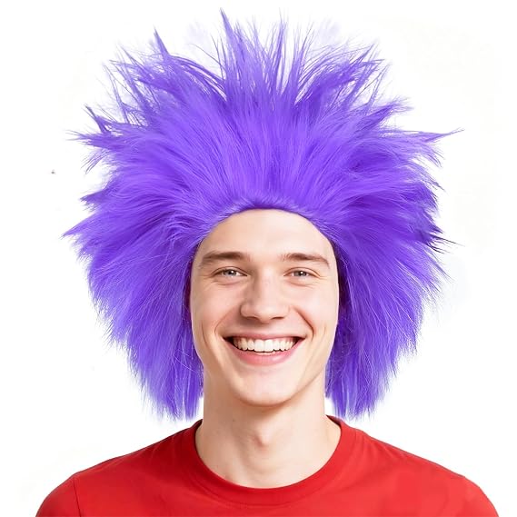 ANOGOL Purple Crazy Wig Men Short Purple Spiky Wigs Funny Costume
