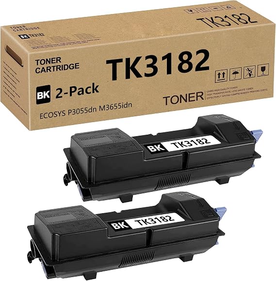 TK-3182 TK3182 Toner Cartridge Compatible for P3055dn / P3155dn / M3655idn Laser Printers Replacement for Kyocera TK3182 Black Toner Cartridge (21,500 Pages 2 Pack)