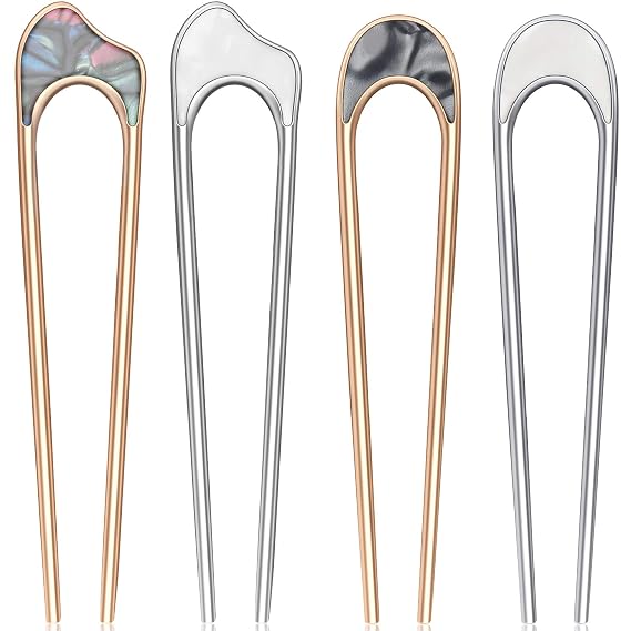 Chuangdi 4 Pcs U Shaped Hair Pins French Twist Hair Fork, Gold and Silver