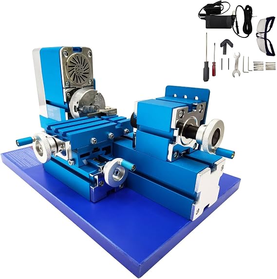 Mini Metal Lathe Machine Benchtop Mini Metal Working Lathe for Teaching Turning DIY Hobbyist School Teaching Equipment AC100-240V 36W 20000RPM