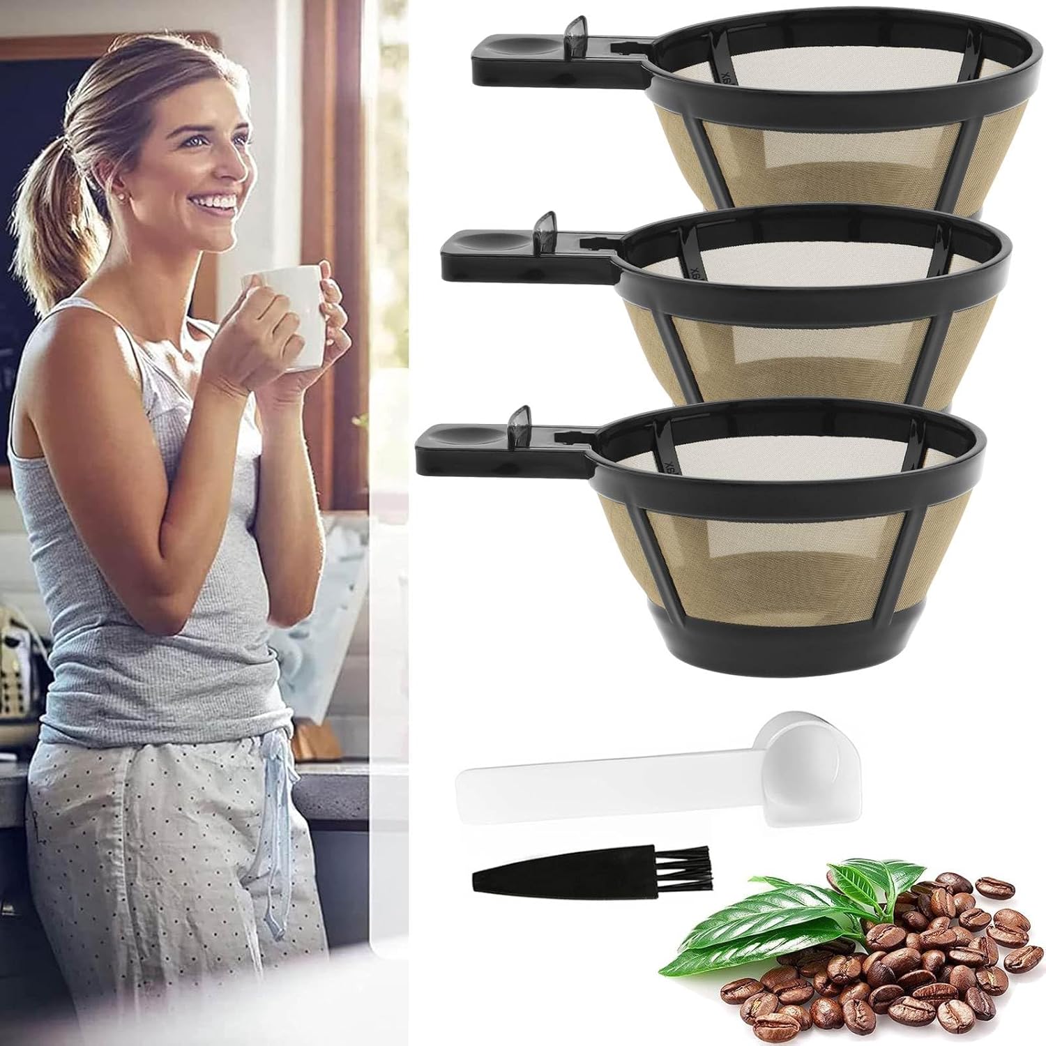 Reusable Single Coffee Filter Baskets 3PC, Coffee Basket Grounds Filters Replacement, Compatible with Hamilton 2-Way Brewer Coffee Maker Filters Models 49980A, 49980Z, 47650, 49933 Accessories Part